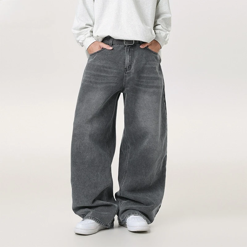Retro Old Wide-leg Jeans Men's 2026 Autumn New Loose Trend Silhouette Basic Versatile Pants