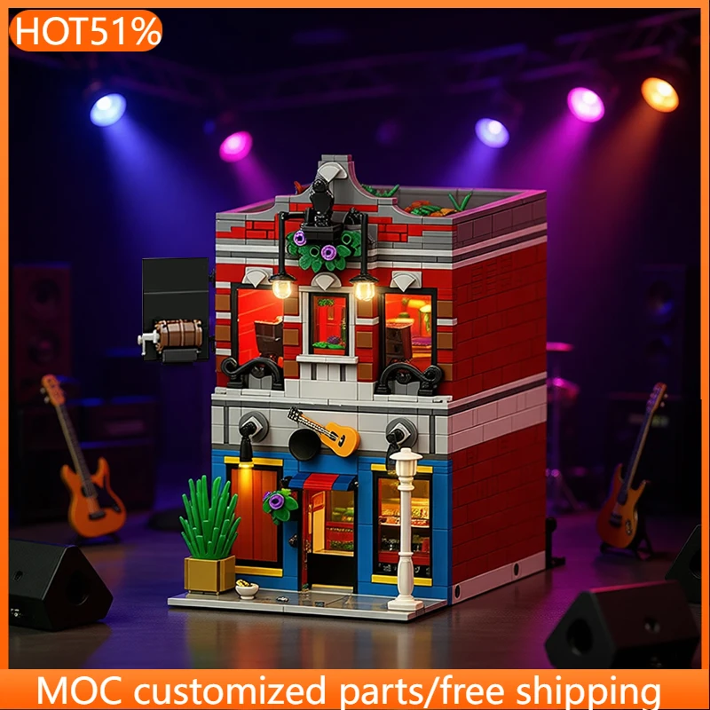 

1424 детали, конструктор MOC «Музыкальный магазин-паб», модульный конструктор, креативный дизайн, детский DIY-набор, подарок для мальчиков на праздники