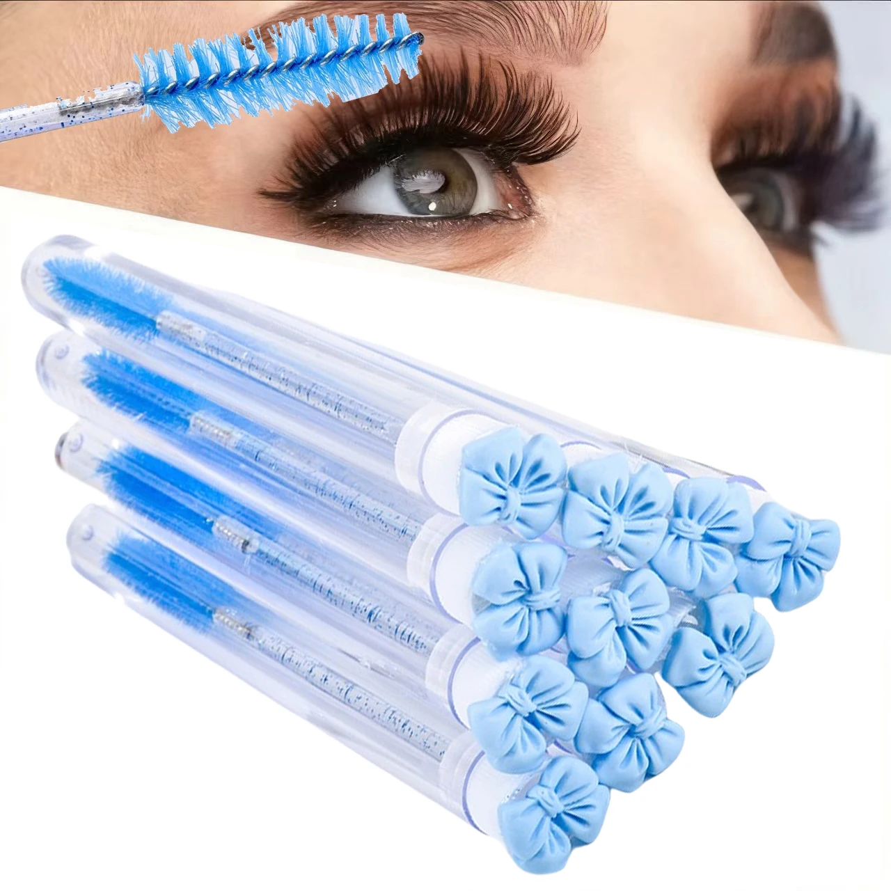 10pcs Bow-Shaped Mascara Tube Brush Set with Protective Case Makeup Brushes, Eyebrow Brush, Eyelash Brush, Lash Brush, Spoolie