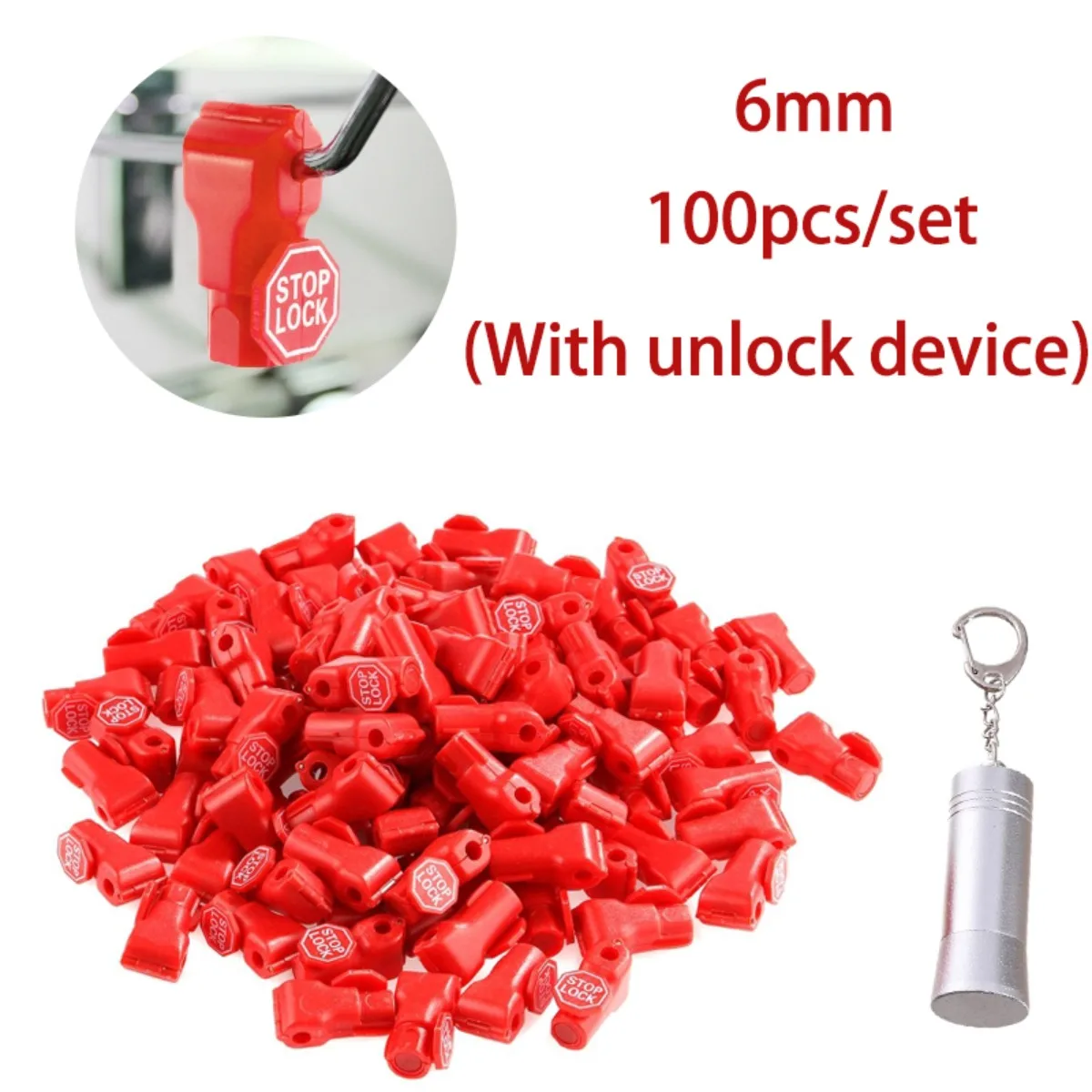 100pcs Peg Hook Locks 6mm Plastic Magnet Security Red Stop Lock Anti-Theft Pegboard Display Hook for Retail Shop Shopping Center