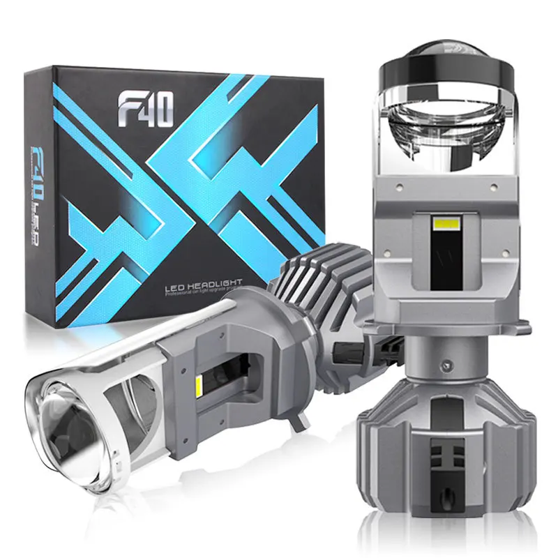 

110W F40 H4 Bi LED Projector Headlight with Halo Ring, Super Bright Laser Lens Dual Beam Retrofit Car LED Front Lamp High Low