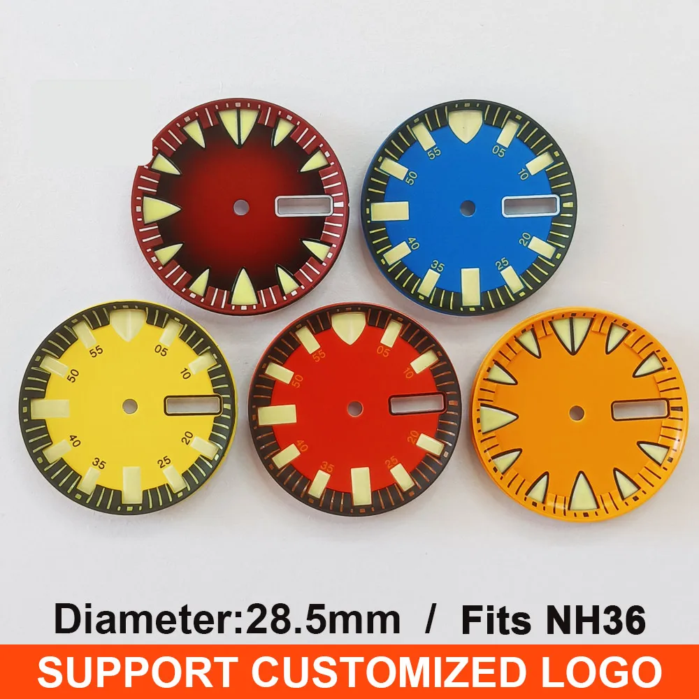 حركة NH36 قرص معقم مضيء بقطر 28.5 ملم يدعم قرصًا مخصصًا