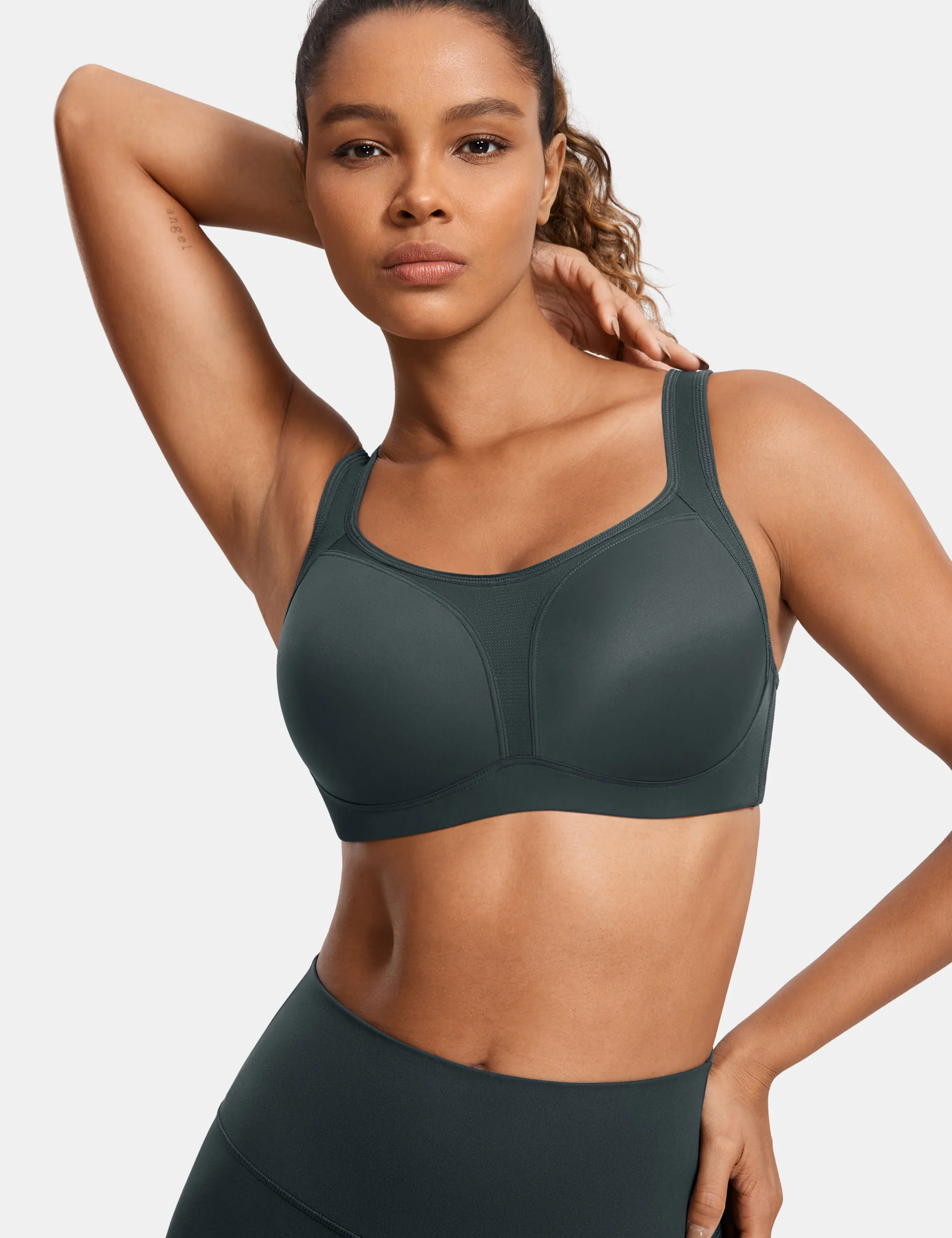 SYROKAN Sujetador deportivo con aros de alto impacto para mujer, soporte alto, busto grande, correas ajustables acolchadas, sujetador para correr