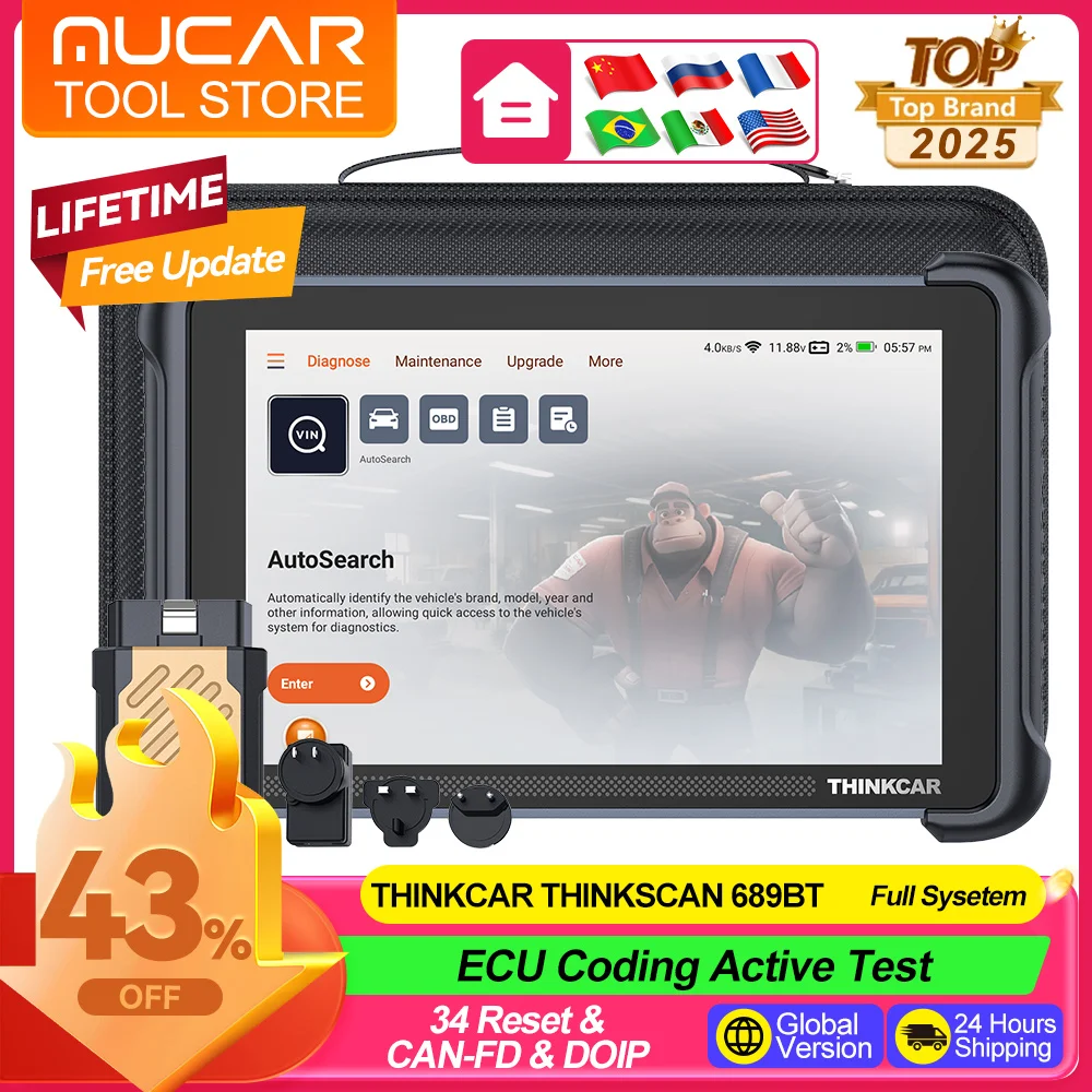 THINKCAR Thinkscan 689BT Diagnostic Tool CANFD DOIP OBD2 Scanner All System Car Diagnostic Scanner 34 Reset Lifetime Free Update