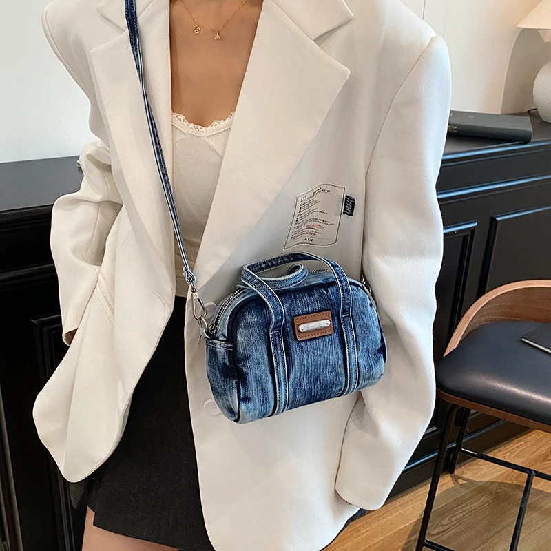 حقيبة يد صغيرة من قماش الدنيم بتصميم عتيق حقائب كروس نسائية صغيرة على الموضة 2025 حقيبة يد عصرية جديدة مع سحاب للإغلاق للاستخدام اليومي غير الرسمي #3