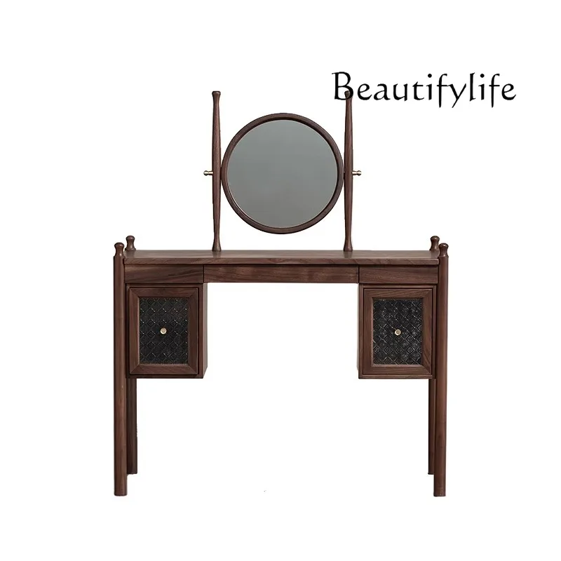 

French Solid Wood Makeup Table Bedroom Black Walnut Mid-Ancient Dressing Table Modern Minimalist Dresser