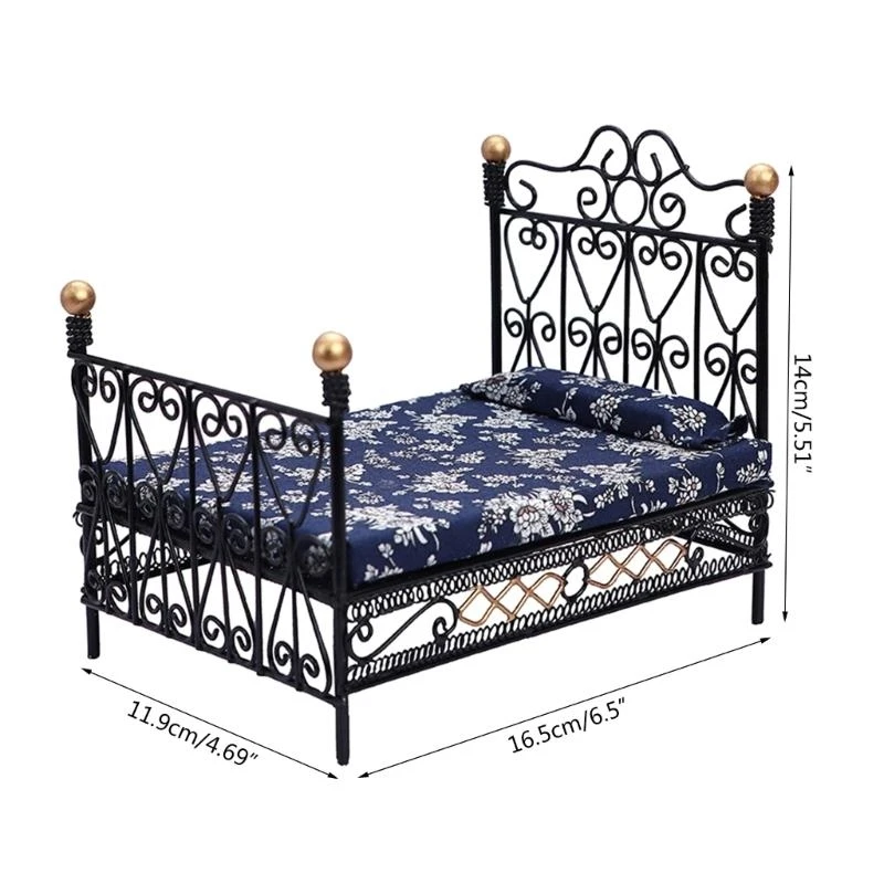 1:12 인형 집 미니어처 철 침대 침실 시뮬레이션 가구 모델 미니 인형 침대 유럽 스타일 인형 집 Furnitur 15UB