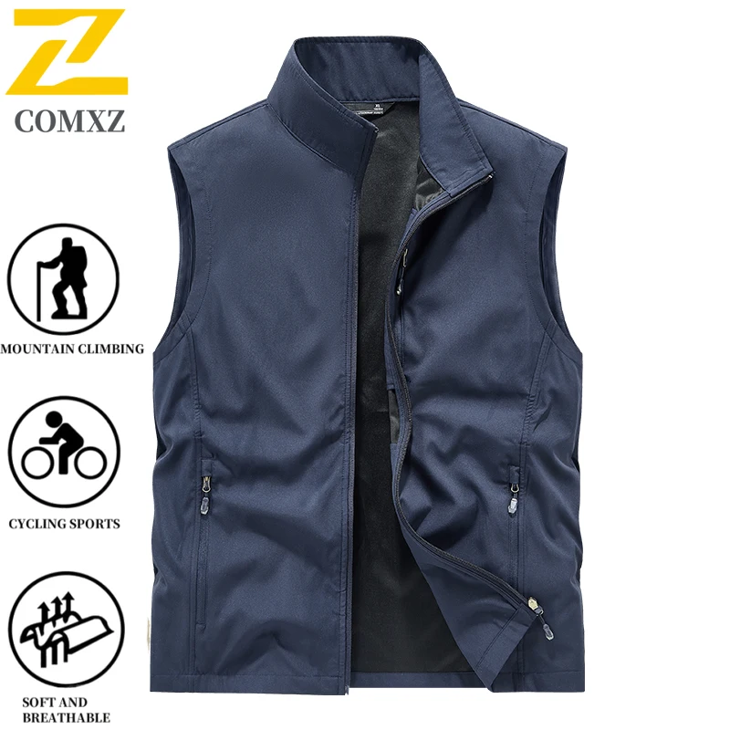 2025 New Fishing Hiking Vest Men's Retro Solid Color Zipper Multi-Pocket Sleeveless Vests Jacket Casual Thin Work Wear Waistcoat