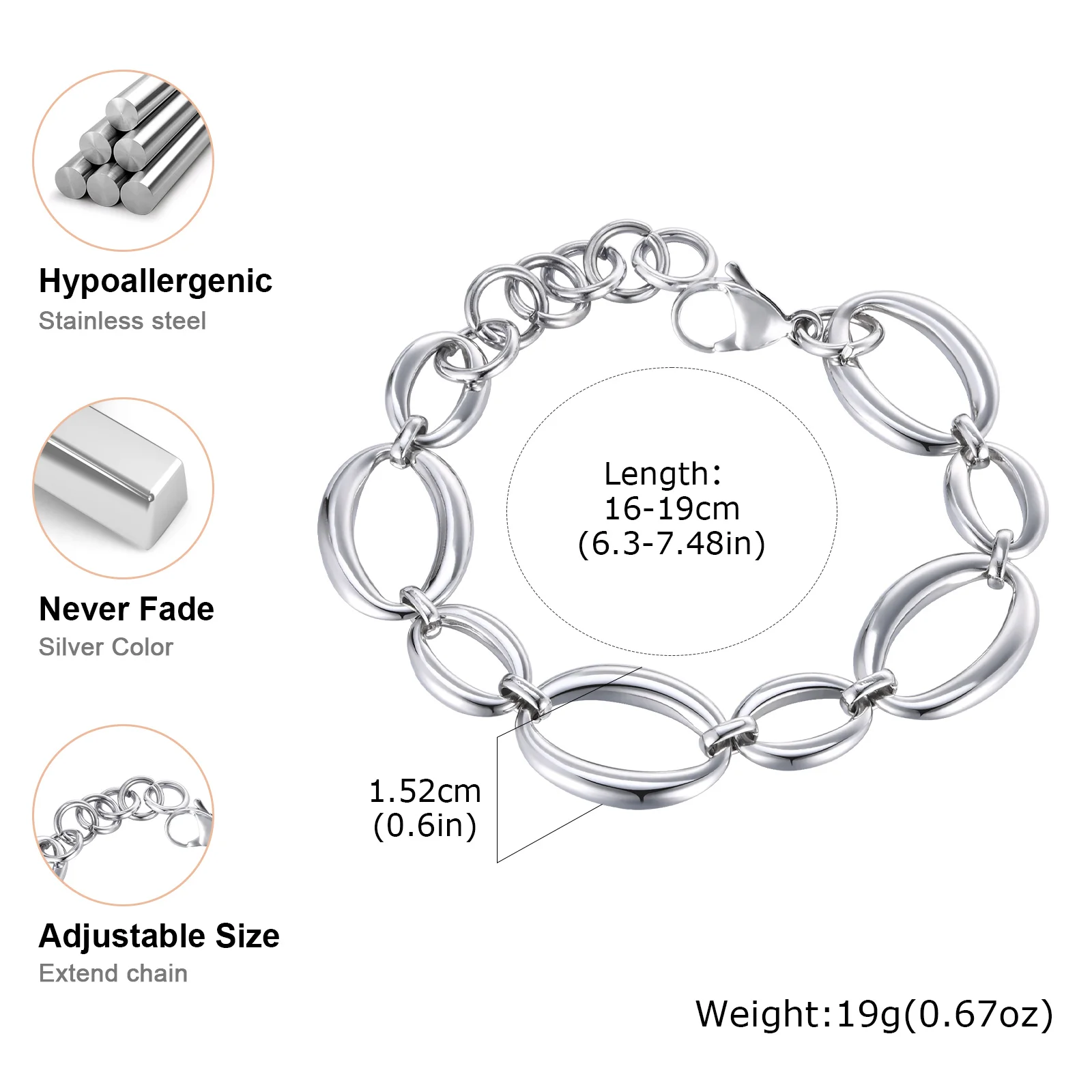 Stainless Steel Oval Handmade Chain Bracelet High Quality Premium Unique Design Light Luxury Jewelry For Women Party Gifts