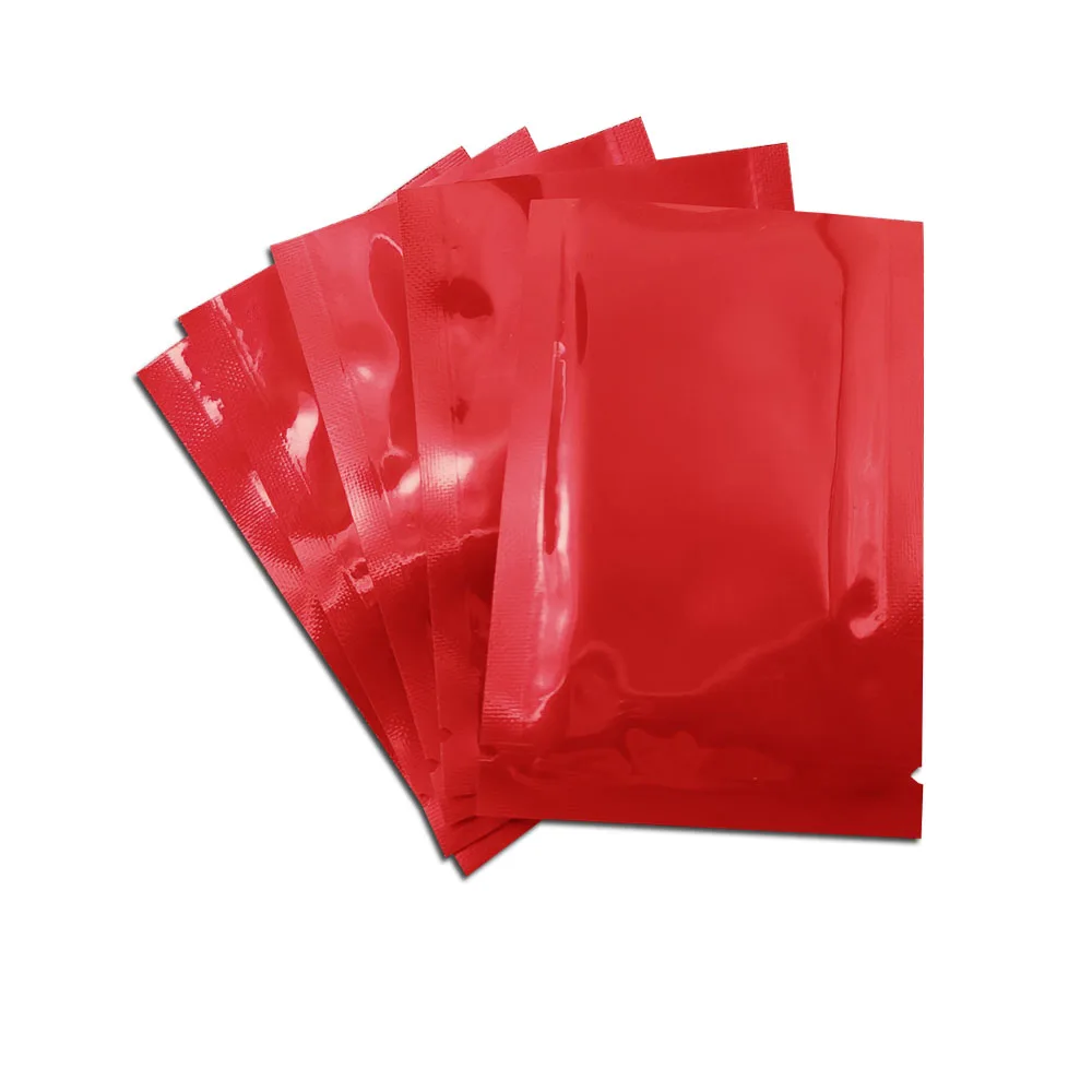 

Глянцевый красный трехсторонний герметичный пакет из майлара, упаковка для пищевых продуктов, порошка, упаковки для чая, косметики, пакеты из алюминиевой фольги с вырезом для отрыва