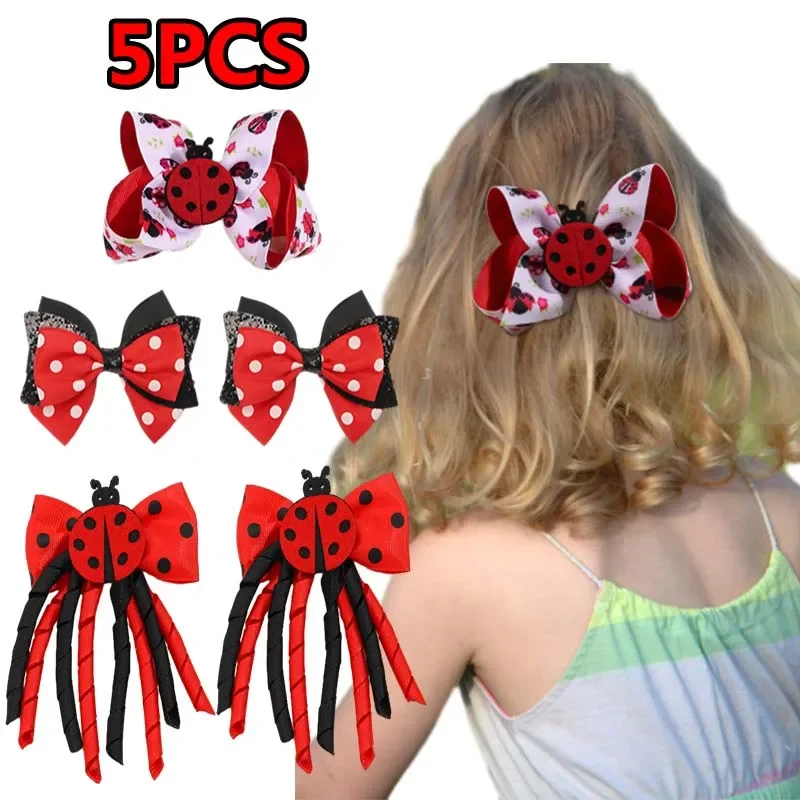 ncmama 5Pcs Ladybug Hair Clips Cute Ladybird Bow Hair Pin for Kids Girls Handmade DIY Barrettes Headdress Women Hair Accessories