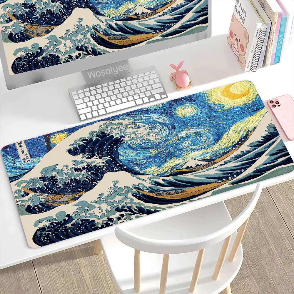 Alfombrilla de ratón de dibujos animados de Van Gogh, alfombrilla antideslizante grande para Pc, teclado de escritorio, diseño, accesorios para juegos, alfombrilla de ratón XXL