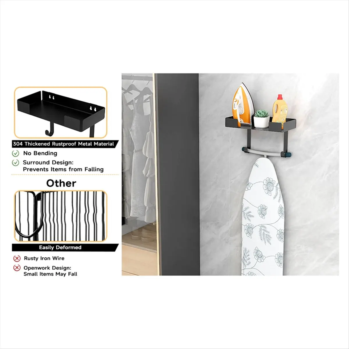 A56K Ironing Board Holder Wall Mount, Ironing Board Hanger Wall Mount Ironing Board Storage, Iron Board Wall Mount for Rooms