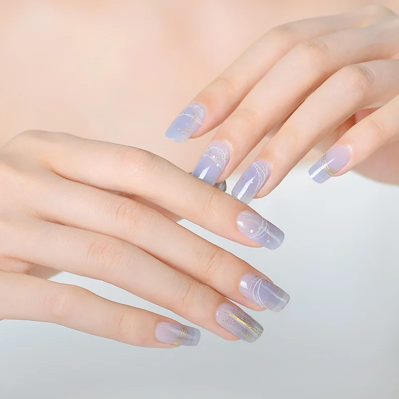 16Tips Semi Cured Gel Nails Art Sliders Manicure UV LED Lamp Semi Cured Gel Design Decals Waterproof Nail Sticker Decoration