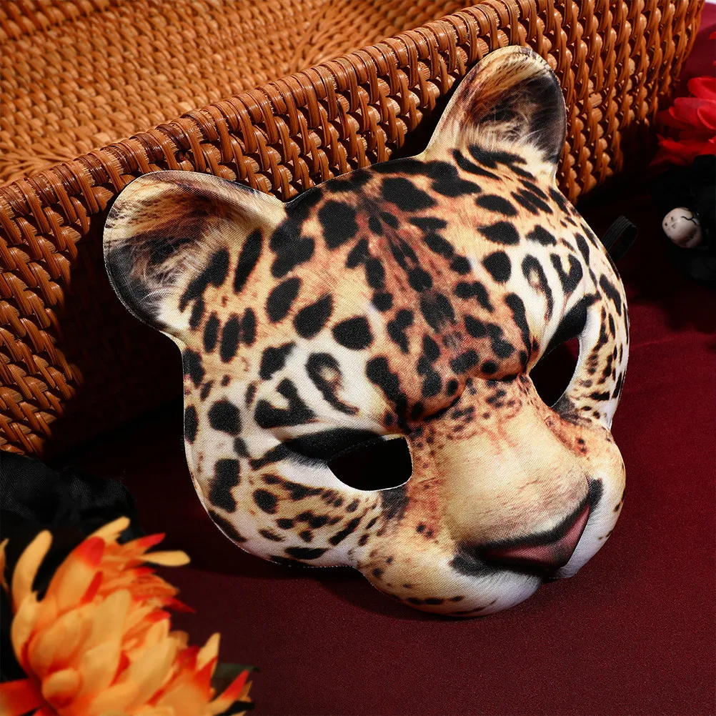 2Pcs Leopard Halloween Mask Soft Eva Material Adjustable Elastic Band Half Face Mask for Masquerade Cosplay Fancy Dress Photo