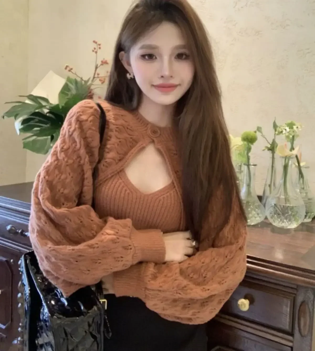 Gagarich Maillard Sweater Set Women Autumn Winter Solid Spicy Girl Camisole Vest Top Outer Cardigan Knitted Sweater 2 Piece Set