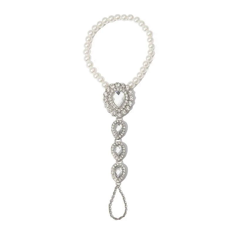 1Pc Exaggerated Diamond Studded Droplet Shaped Continuous Finger Pearl Ankle Chain Women's Clothing Accessories