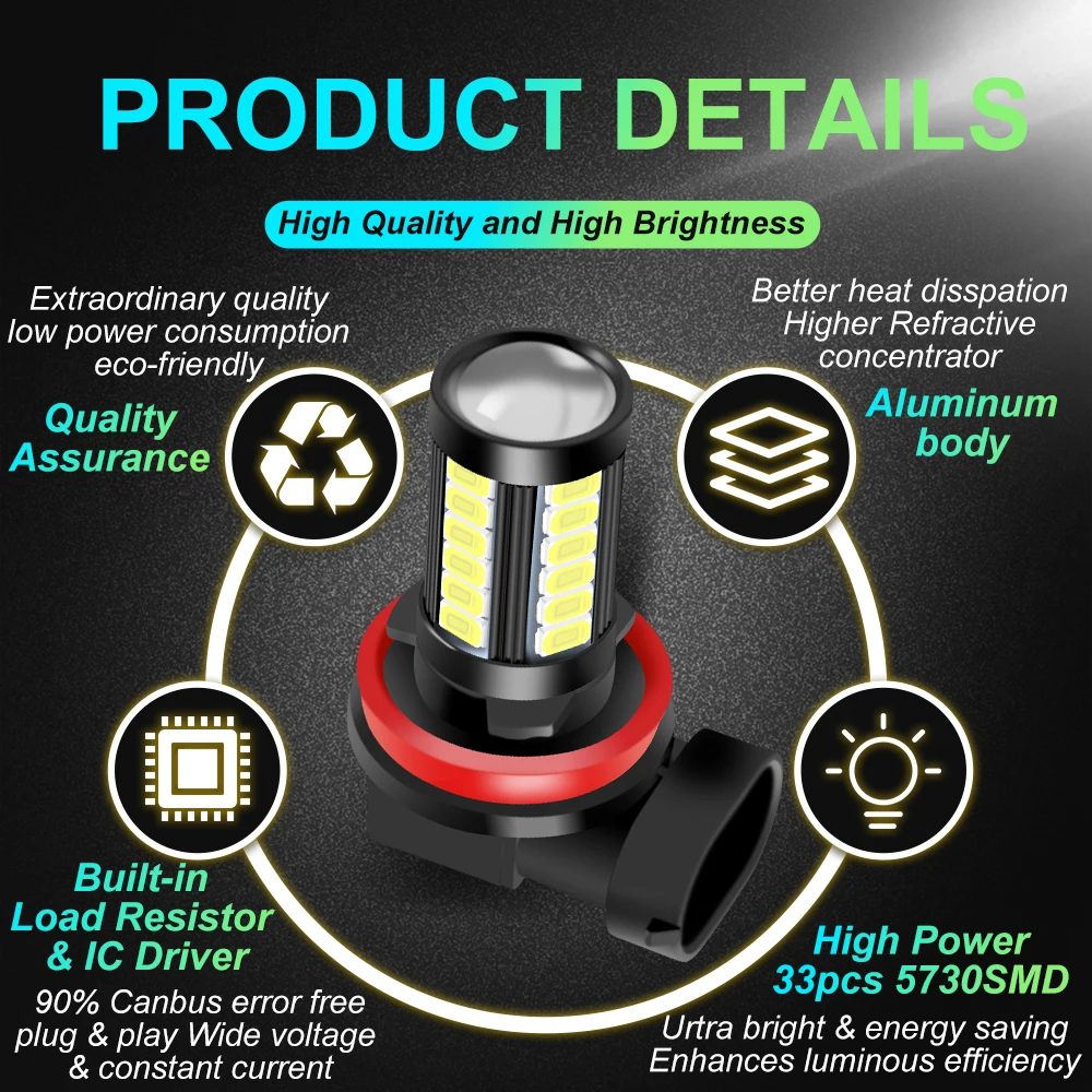 Anti-fog Car Lâmpada LED, Lâmpada DRL, Branco e Amarelo, PSX24W, H8, H11, H16, JP, UE, PSX26W, 9006, HB4, 9005, HB3, P13W, 5730 microplaqueta, PCes 2