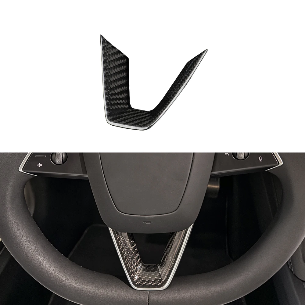 Carbon Fiber Steering Wheel Cover For Tesla New Model 3 Highland 2024 Car Accessories Sticker Interior Steering Wheel Patch Trim