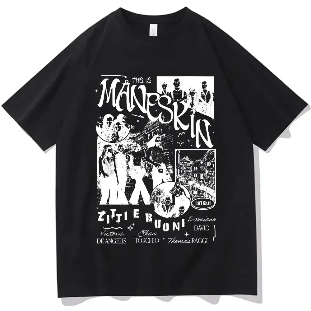 Vintage Oversized Streetwear EU Size T Shirt Italian Rock Band Maneskin T Shirt Music Album Graphic Print T Shirt Men Women