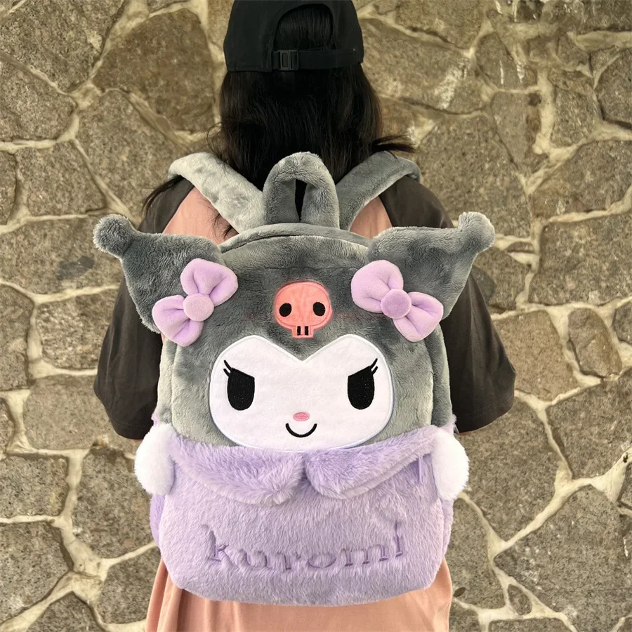 Kawaii Sanrio 만화 러블리 플러시 배낭 Cinnamoroll Kuromi 소녀 대용량 내 멜로디 어깨 가방 소녀 생일 선물