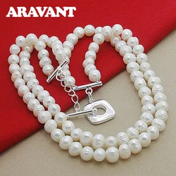 Aravant 925 Silver Double Layered Pearl Necklace Chains For Women Wedding Fashion Jewelry