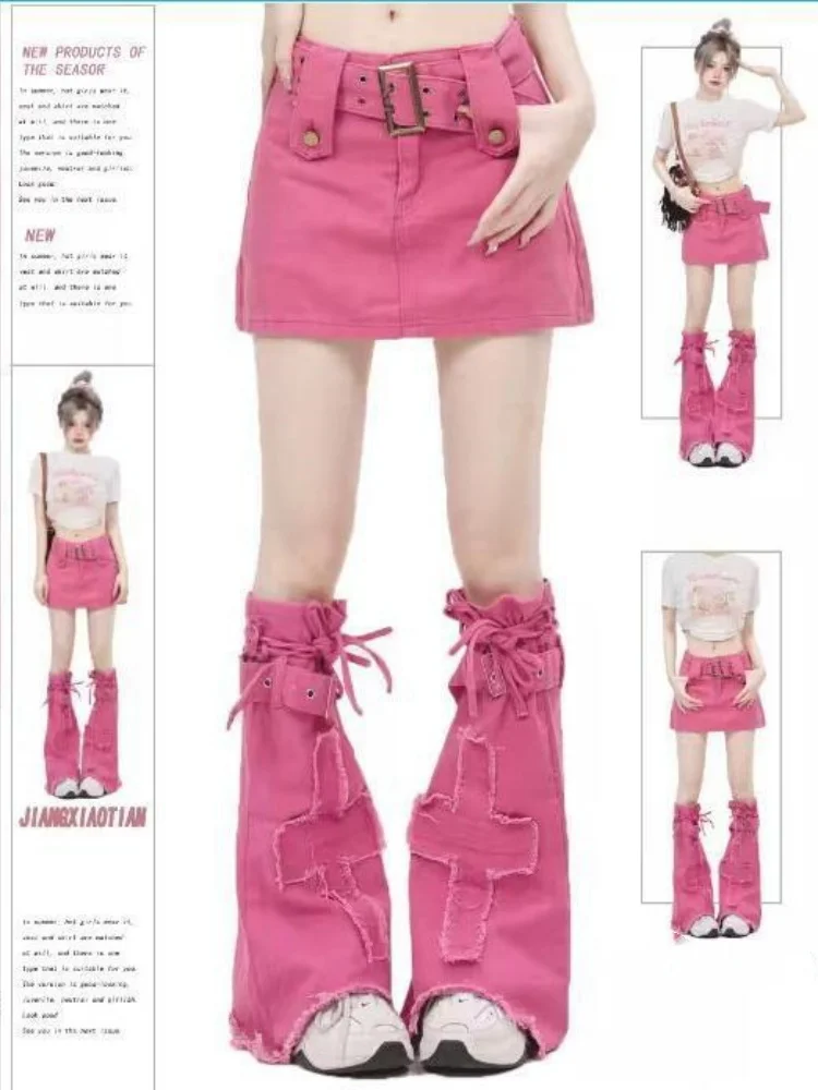 YEMOCILE-Falda vaquera rosa para mujer, minifalda acampanada de estilo Kawaii Punk de los años 2000, Harajuku Vintage, Falda vaquera de los 90, verano 2024