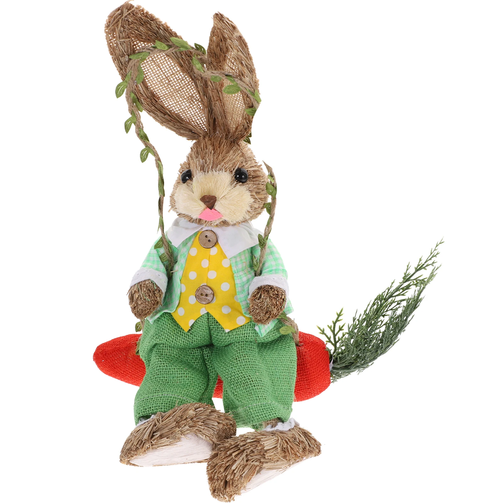 

Easter Bunny Figurine Straw Bunny Ornament Swing Rabbit Figurines Wall Decoration for Festival Party Home Garden Decor Crafts