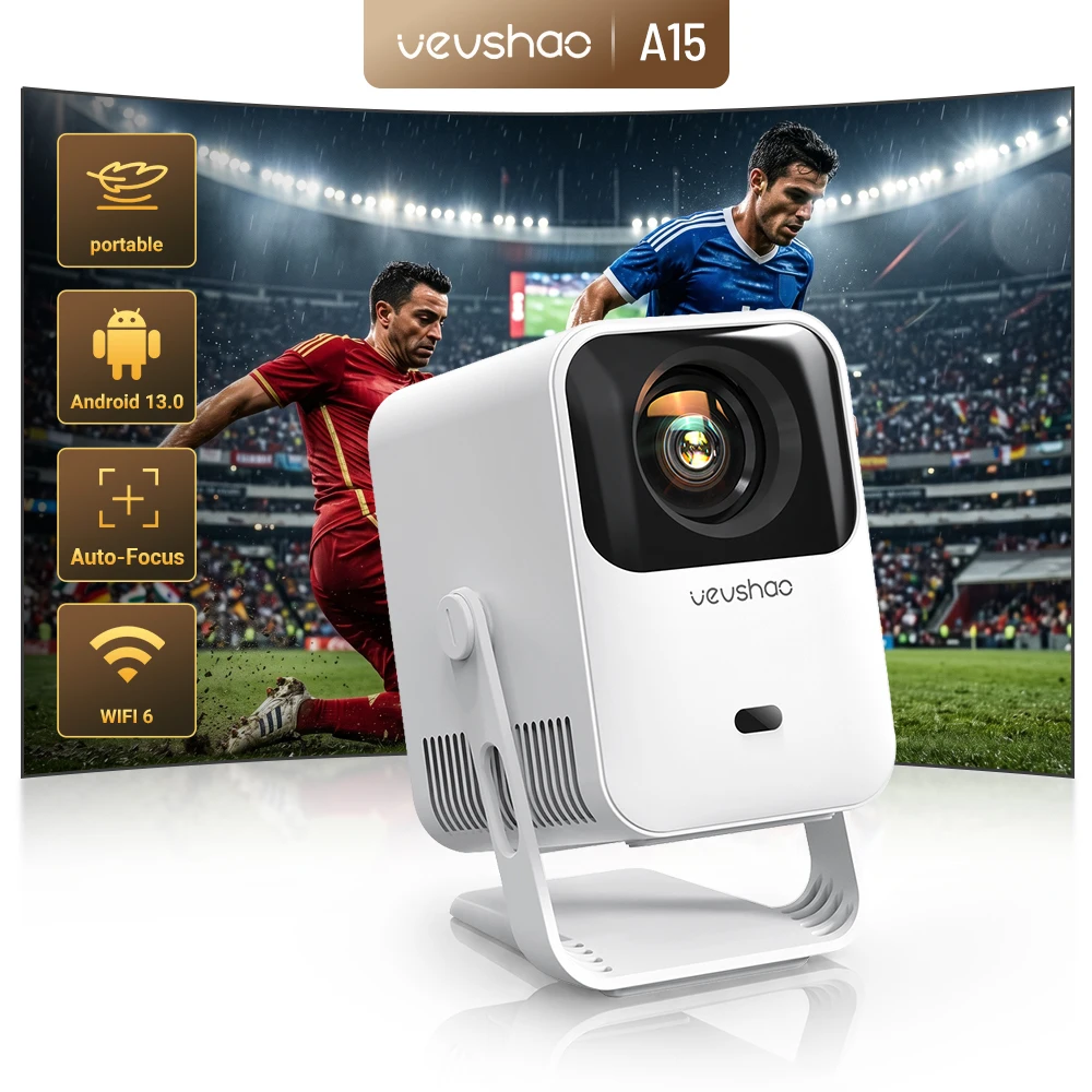 Vevshao A15 Smart Projector Portable Android 13 Projector Dual WiFi Auto Keystone Focus Pocket Beamer Home Meeting Video Cinema