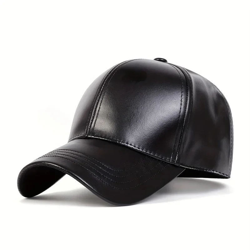 Unisex Solid Color PU Leather Baseball Caps Adjustable Casual Hats Spring and Autumn Outdoor Sunscreen Hat