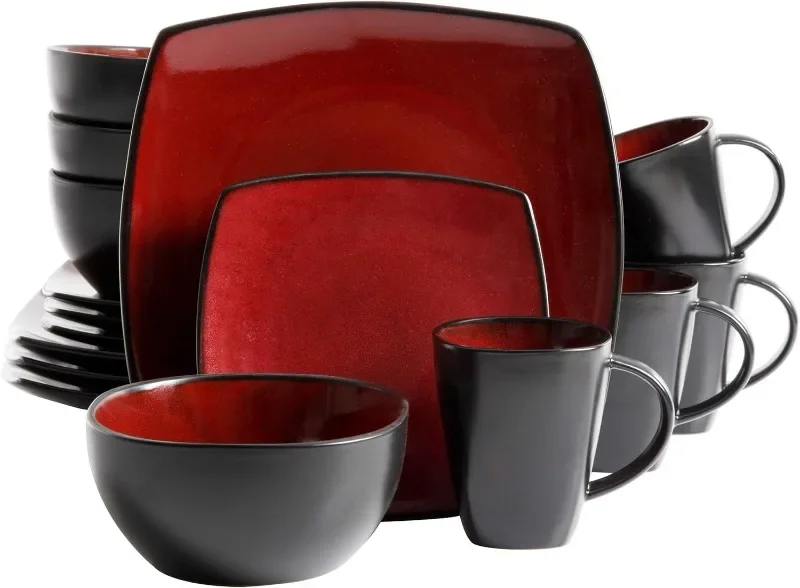 

Gibson Soho Lounge Square Reactive Glaze Dinnerware Set, Red, Service for 4 (16pcs)