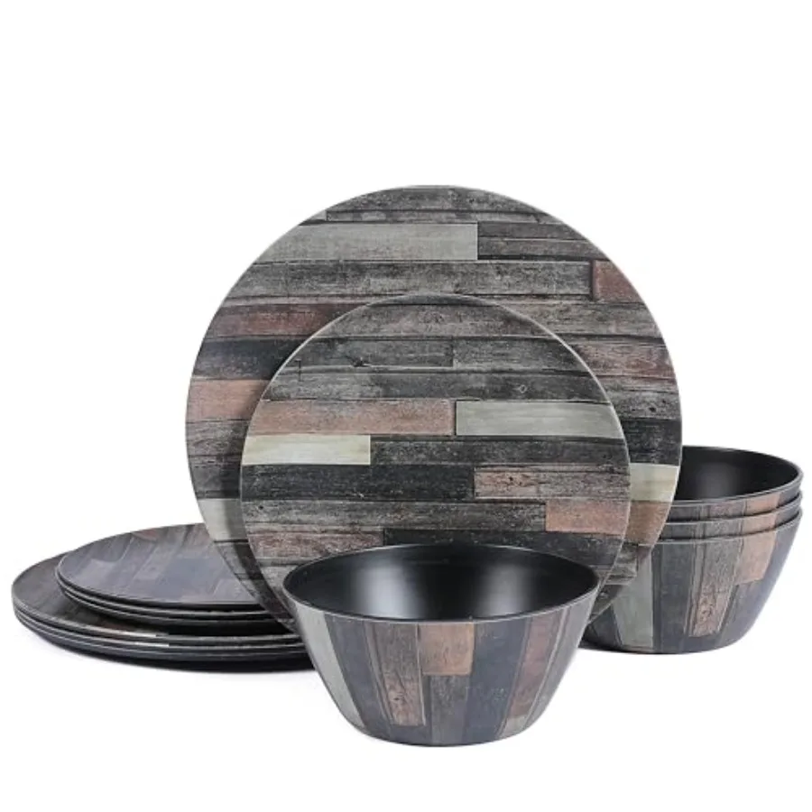 

Наборы меламиновой посуды на 12 предметов - небьющиеся тарелки и миски, легкие, прочные, подходят для мытья в посудомоечной машине, для кемпинга и вечеринок на открытом воздухе