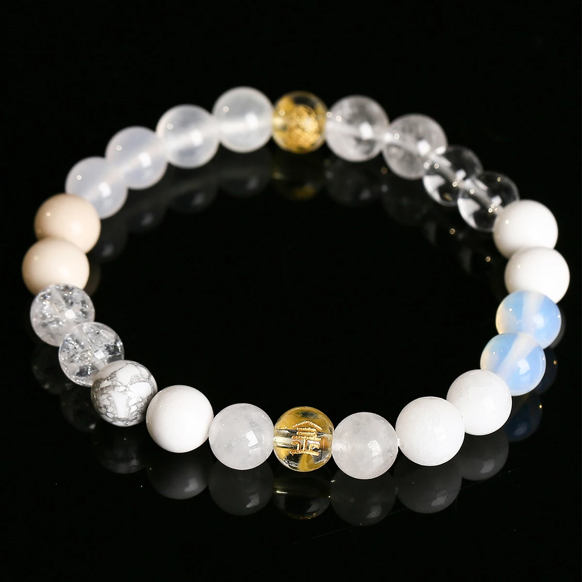 JD Natural Stone Mixed Bead Bracelet  Women Men Handmade God Of Wealth Lucky Bracelets Reiki Healing Rock Quartz Energy Jewelry