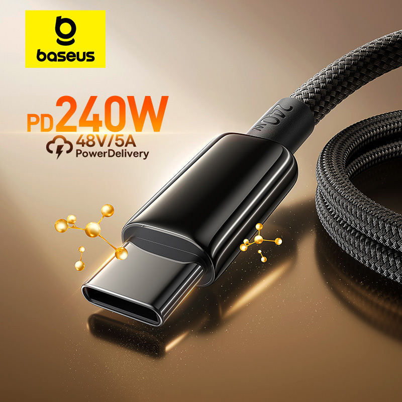  Baseus 240W Tungsten Gold Cable Type C To USB C For iPhone 17 16 15 QC Fast Charging Charger Cord For Xiaomi iPad Macbook