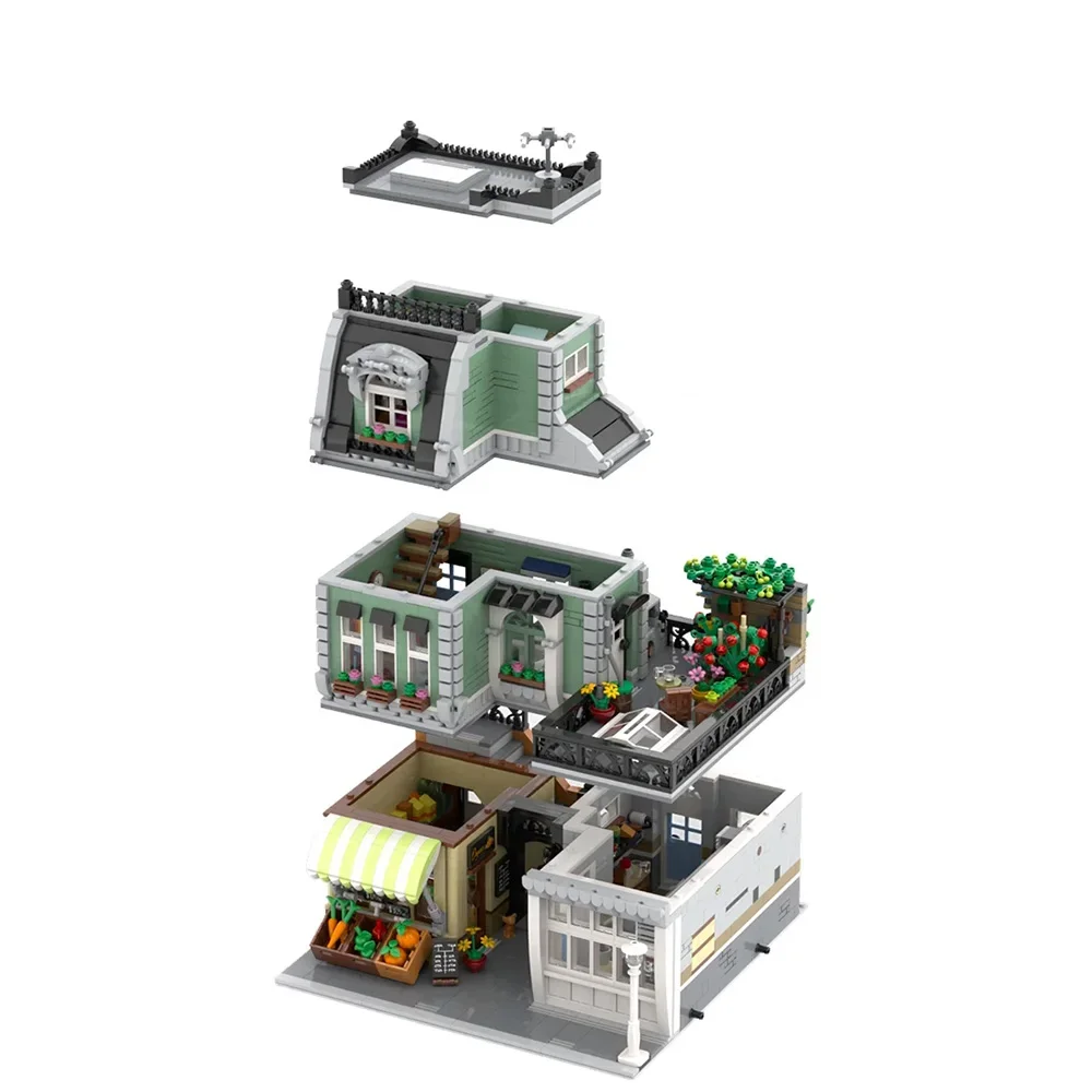 Jouet de modèle d'assemblage de construction LEGO, maison de magasin de charpentier, vue sur la rue, architecture Rong, 3610p12, MOC-59472