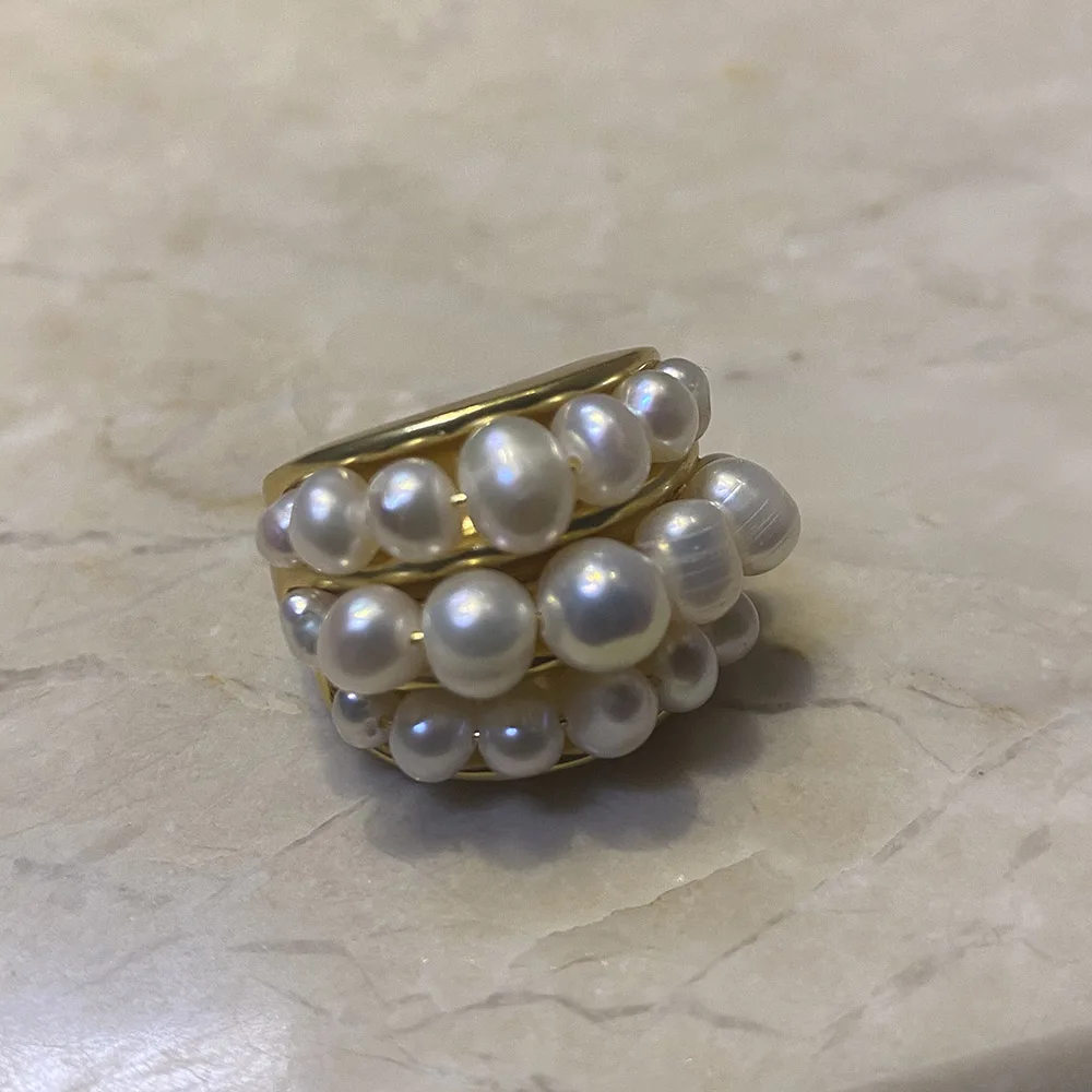 Retro French Classic Natural Baroque Pearl Multi-Layer Ring Luxury gentle lady finger accessory