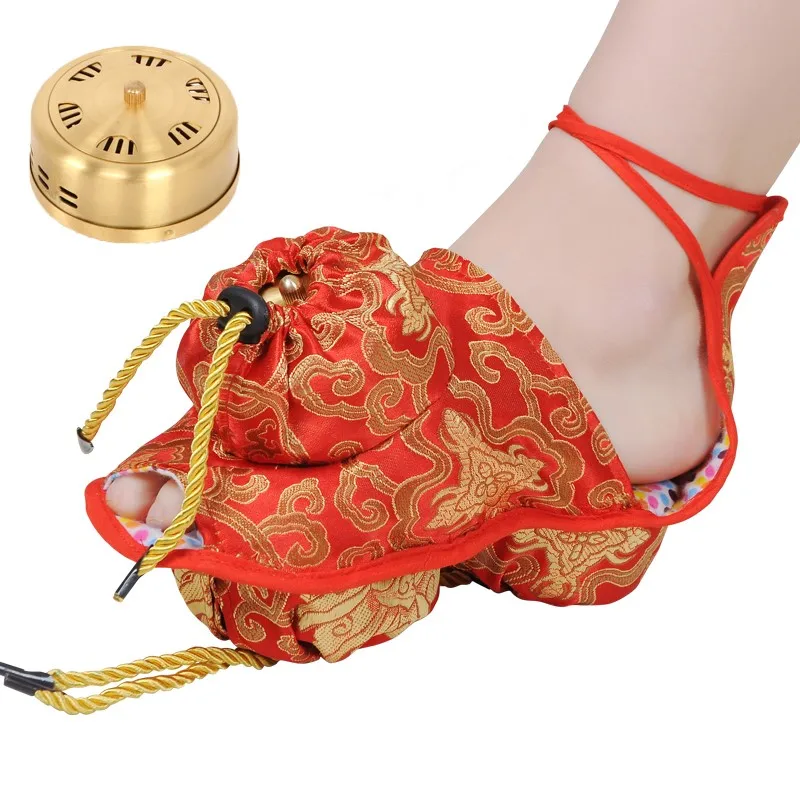 

Массажер для ног, медная коробка для моксы с бархатной сумкой, китайская терапия для прижигания, подогрев, иглоукалывание, подошва для ног, коробка для прижигания