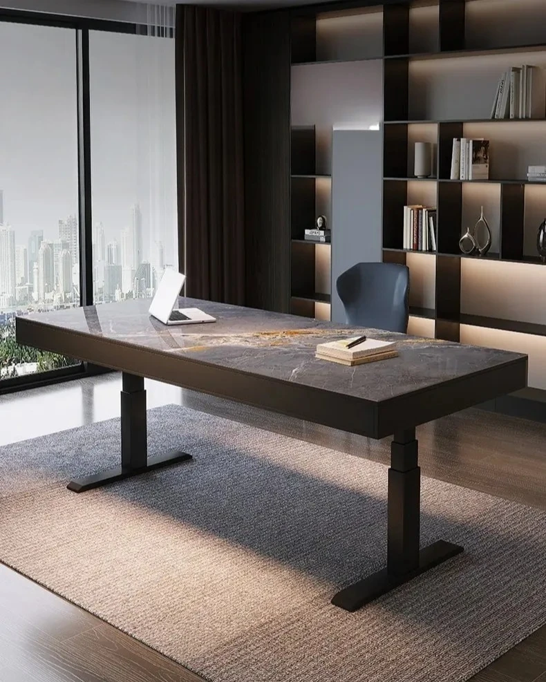 

компьютерный стол Italian minimalist electric lifting rock slab desk living room solid wood computer desk study table designer