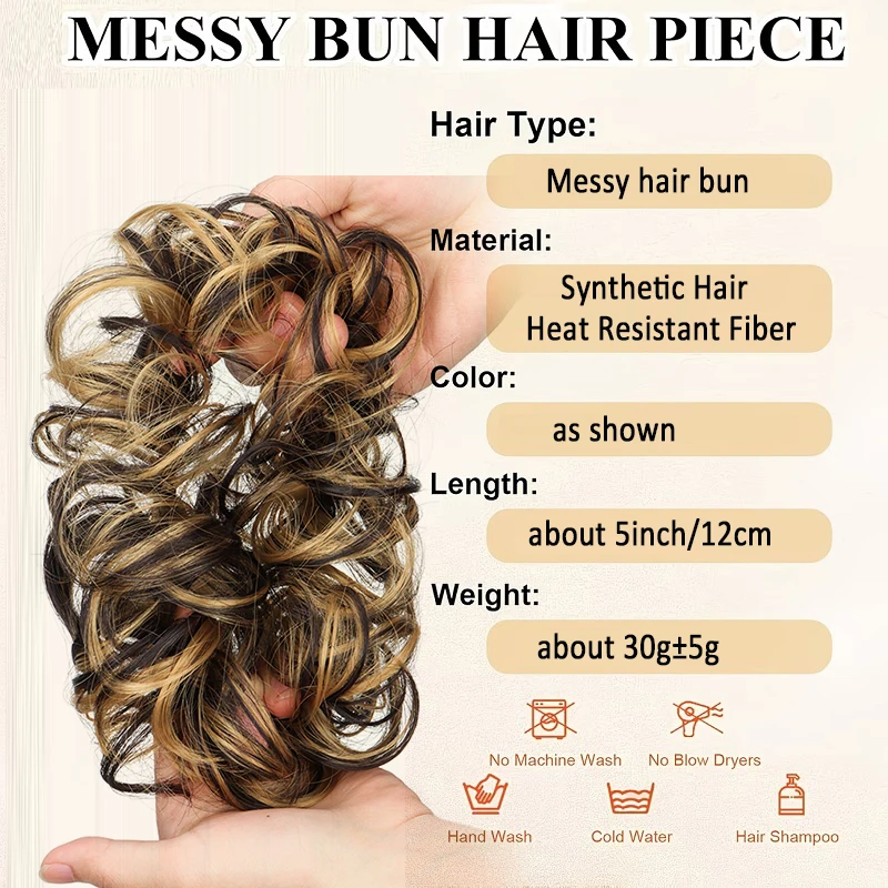 Synthetic Chignon for Women Short Curly Hair Bun Messy Chignon Extensions Fiber Hair Elastic Rubber Band Hairpieces