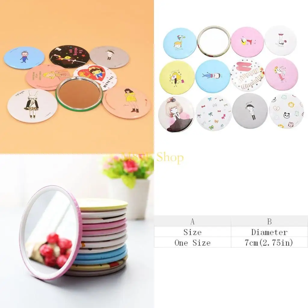 M89F 1PCかわいい漫画ミニポータブルサーキュラーハンドミラーポケットポータブルメイクアップツール