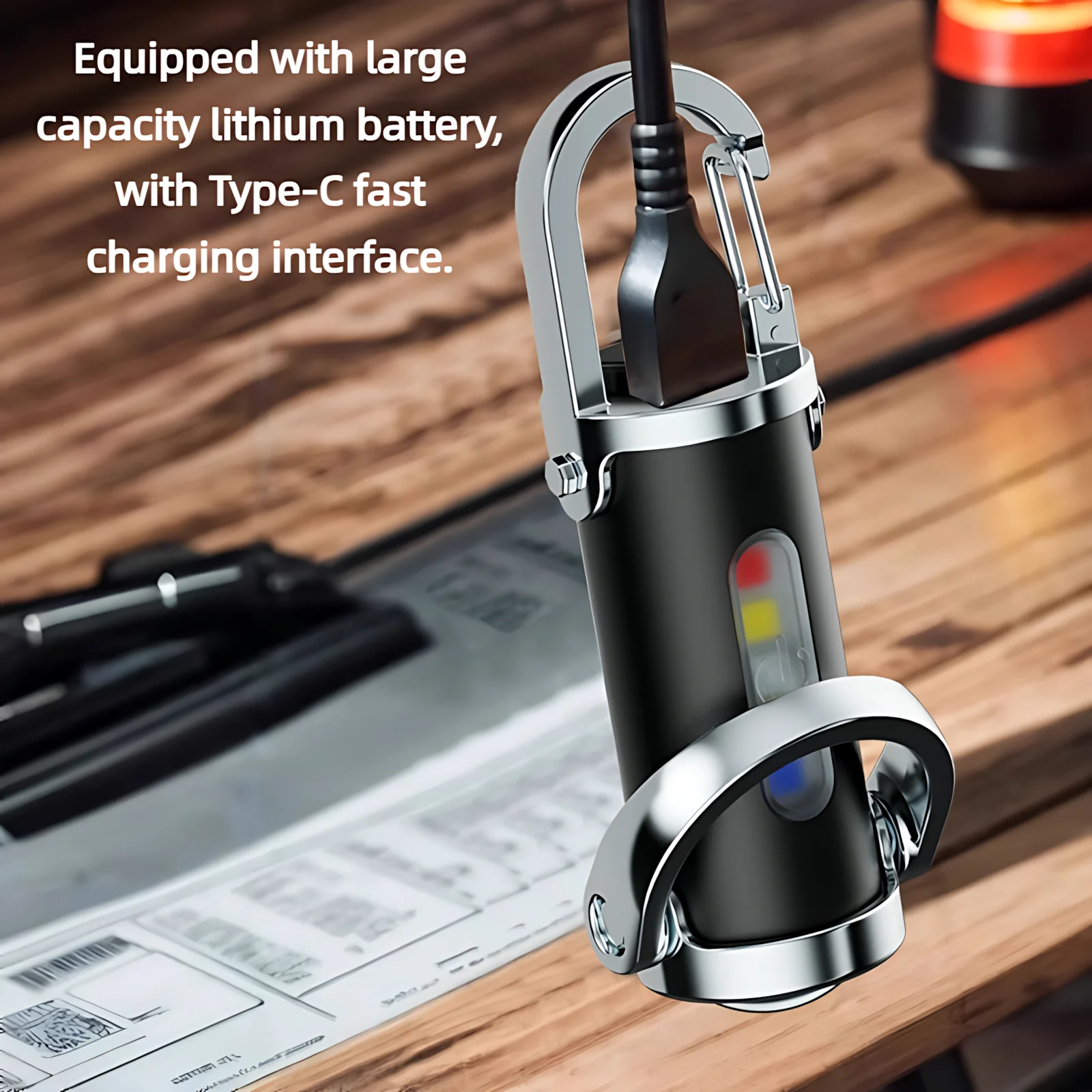 مصباح مفاتيح LED عالي القدرة + COB - 8 أوضاع مع SOS، قابل للشحن عبر منفذ Type-C، مصباح يدوي محمول مضاد للماء، معدات بقاء للاستخدام اليومي (EDC)، التخييم، التنزه، الطوارئ