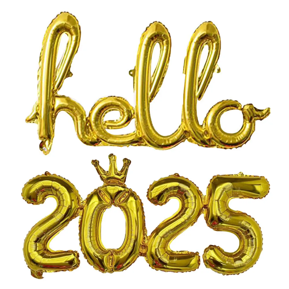 1set 16inch Connection Crown Hello 2025 Number Foil Balloons For New Years Eve Party Supplies Anniversary Party Graduation Decor