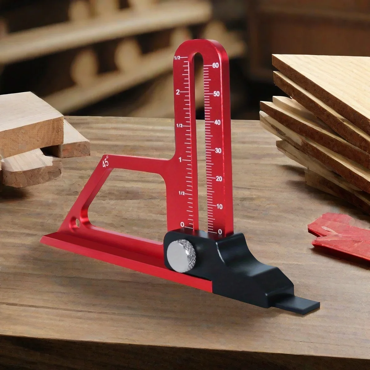 

2 in 1 Router Depth and Saw Gauge - Aluminum Step Depth Gauge, 0-60mm with Metric & Inch Scale Setting Up Height Measuring Gauge