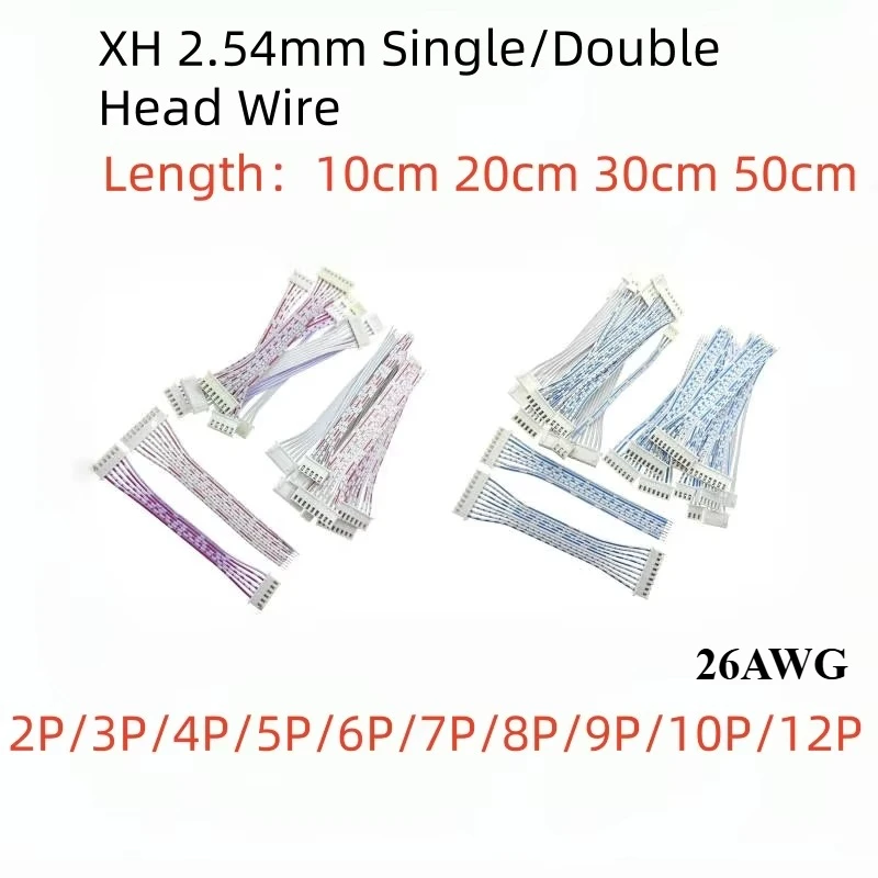 10Pcs JST XH2.54 2.54mm Pitch Male Female Plug Single/Double Wire Cable Connector 2/3/4/5/6/7/8/9/10/12P Red Blue