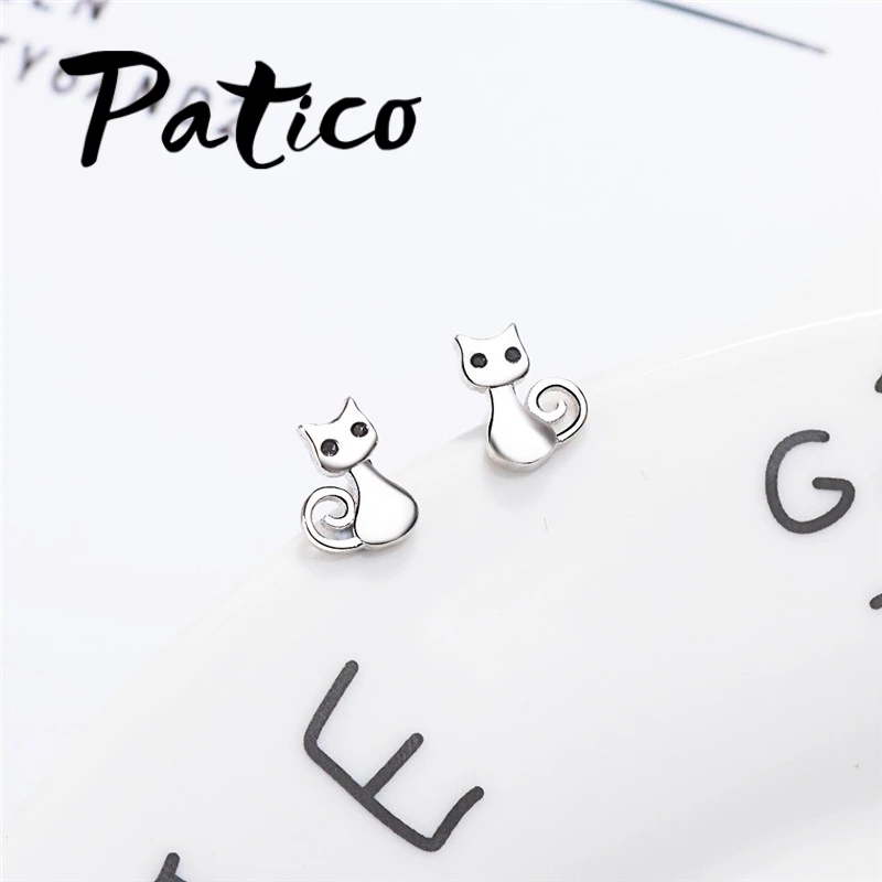 موضة جديدة لطيف القط وأقراط للنساء 925 فضة المشاركة/حفل زفاف العين السوداء لطيف وأقراط