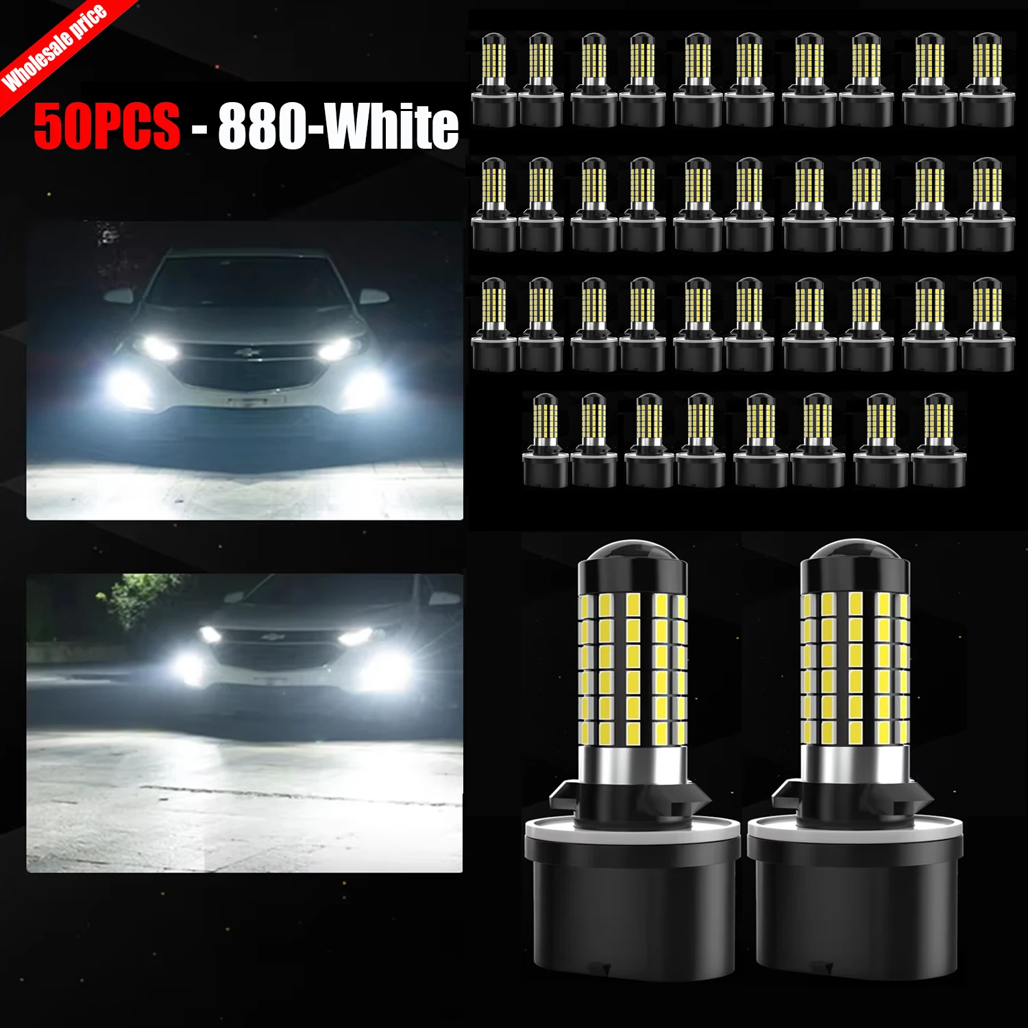 50pcs 880 H27W/1 H27 LED Fog Light Bulb Error Free 35,000+ Hours Lifespan No Modification Needed For Hyundai Tucson 2010~2013