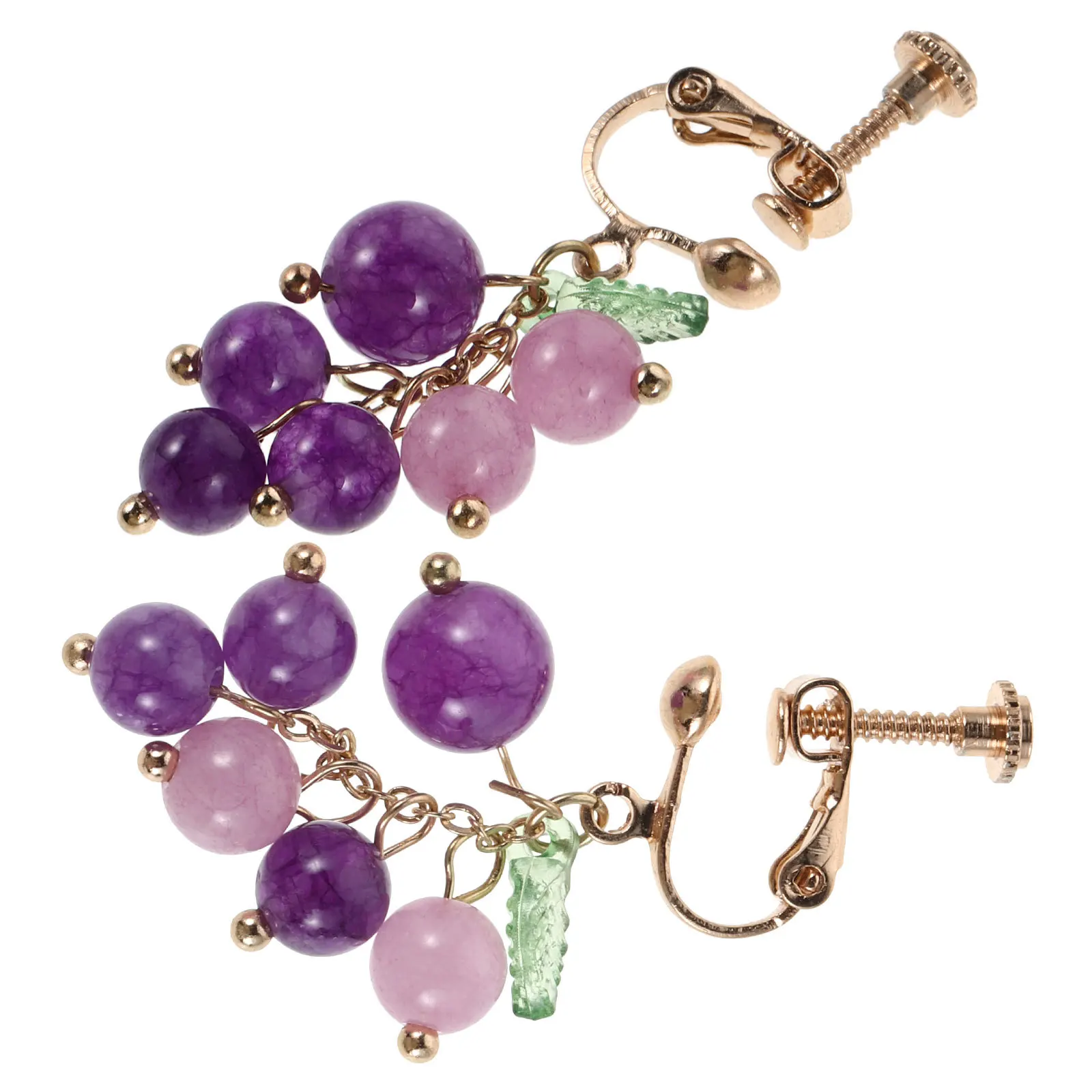 

1Pair 3D Crystal Clip On Dangle Earrings For Women Non Pierced Fruit Jewelry Drop Grape Earrings Fashion Grape Leaf Ear Drops