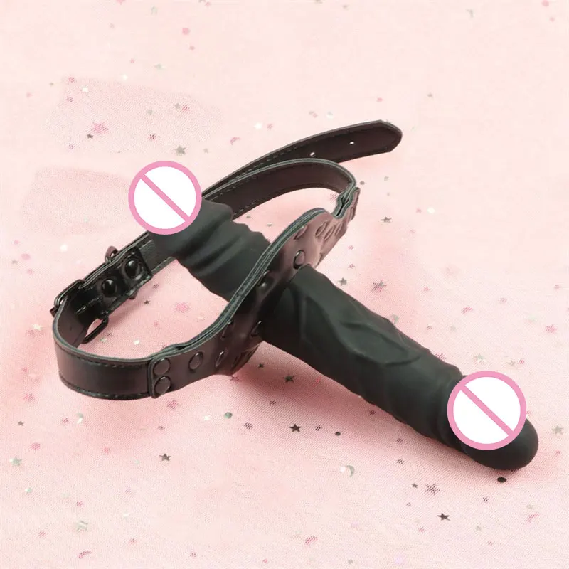 Strap-On Dildo Gag Silicone Mouth Couple Games Bondage Adjustable Double Dildo