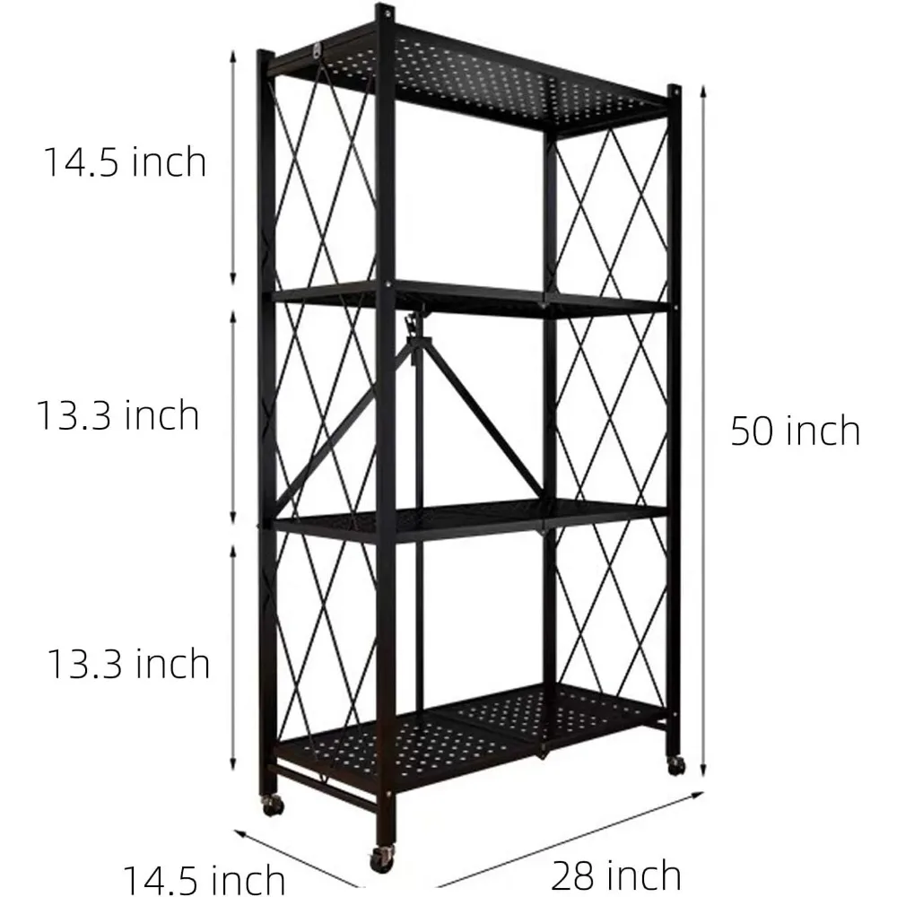 Storage Shelves, Closet Organizers and Storages 4-Shelf Foldable Metal Shelving Garage Kitchen Bakers, Storage Rack