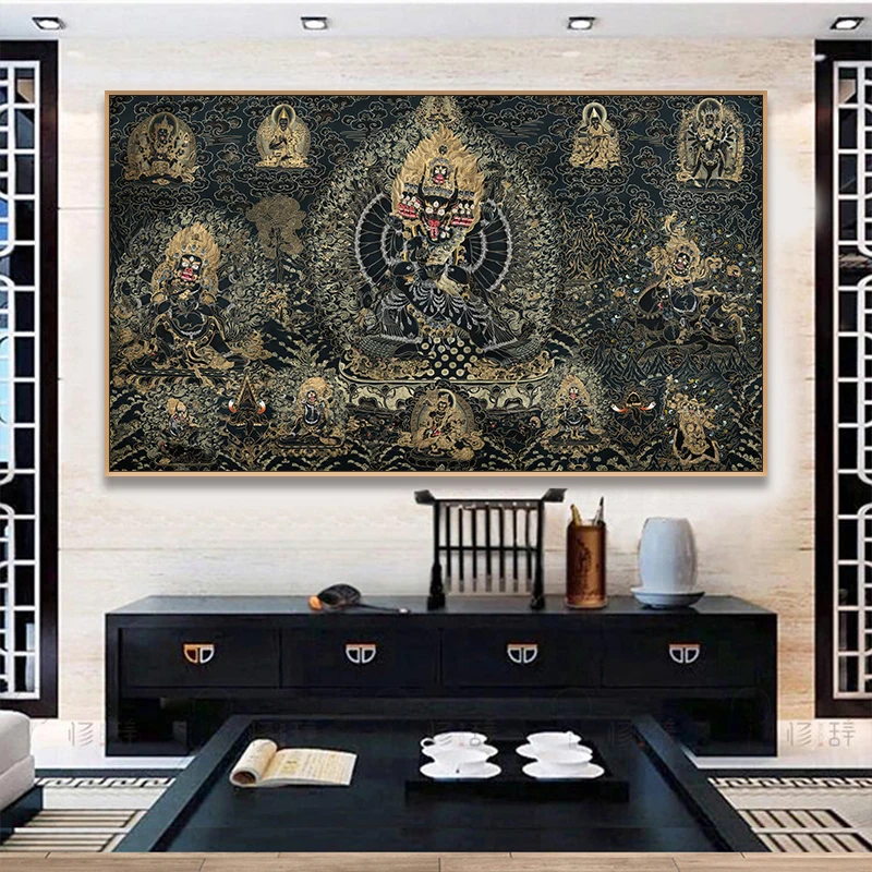 

Tibetan Thangka Poster Canvas Buddhist Painting Living Room Wall Art Decor Western Buddha Religious Spiritual Meditation Picture